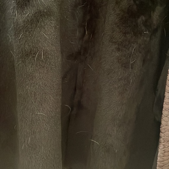 Olive green shearling coat,w/ snake trim, and fur collar- square button closure. - Picture 4 of 8